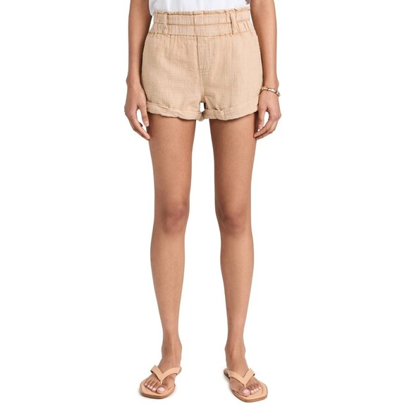 Free People Solar Flare Baja Mini Shorts Beige Pull-on Cotton S New 281617 - Picture 2 of 12